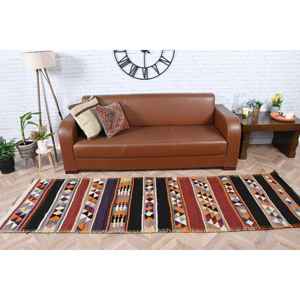 Alfombra Vintage de 2.7x9 pies, Alfombra Turca, Alfombra Negra Abstracta - Product Image 1