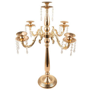 Candelabro de 5 brazos de Metal de tamaño personalizado con acabado dorado de calidad superior, soporte de vela, cuentas de cristal, decoración de mesa, boda y evento - Product Image 3