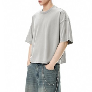 Camisetas Premium Vintage Negras Lavadas para <span class=keywords><strong>Hombre</strong></span>, Estilo Desgastado, Corte Holgado, Lisas, de Tela Gruesa, Estilo Urbano, Directo de Fábrica - Product Image 2