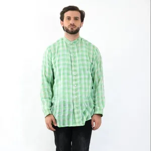 Latest trend checkered tunic moroccan shirt for men tunic tops handmade with high quality fabric Men's Shirt for all occasions