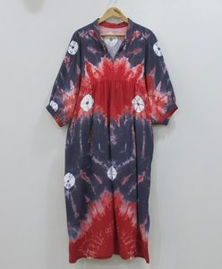 Robe midi bohème d'été pour femmes et filles, col en V, fermeture à cordon, écologique, 100% coton, tissée à motifs floraux, respirante - Product Image 1