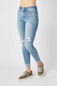Casual High Waist Straight <b>Jeans</b> for <b>Women</b> Plus Size Solid Colour Pants in Hip Hop Style Skinny Fit Medium Washed Denim - Product Image 2