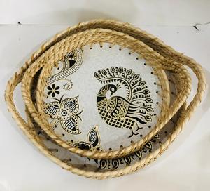 Bandeja de servicio de ratán Forma redonda Tamaño grande Yute Sea Grass Server Ware Bandeja de servicio de comida de boda - Product Image 1