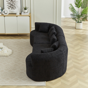 Sofá Modular Curvo <span class=keywords><strong>de</strong></span> Chenilla Negra <span class=keywords><strong>de</strong></span> 111.5 Pulgadas, Sin Ensamblaje, <span class=keywords><strong>con</strong></span> 6 Cojines para Sala <span class=keywords><strong>de</strong></span> Estar o Apartamento - Product Image 2