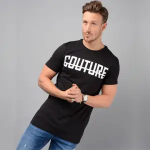 100% feine ring gesponnene gekämmte Baumwolle OPtech 200g/m² Single Jersey Slim Fit Kurzarm Schwarzes Herren Longline T-Shirt