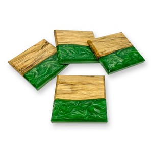 Coaster <b>Set</b> of 4 Gifts for Home Warming Epoxy Resin Wood Spliced <b>Tea</b> Cup Coaster Epoxy Resin Cup Mat <b>Wooden</b> Cup Coaster - Product Image 1