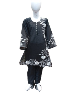 Ready-Made Fancy 3-Piece Cotton <b>Dress</b> for Kids (Girls) Embroidered Party Wear <b>Suits</b> Straight Silhouette Breathable - Product Image 2