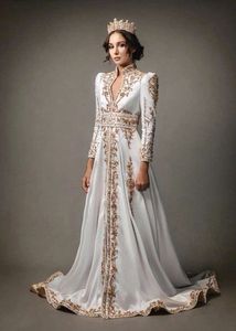 BEAUTIFUL & ELEGANT ZARI EMBROIDERY on WHITE CAFTAN DRESS WITH EMBELLISHED CRYSTAL GLASS <b>BEADS</b>,<b>THREADS</b>,PEARLS,DABKA WORK @ 2024 - Product Image 2