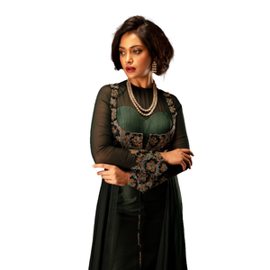 Conjunto de Chaqueta Drapeada Verde Esmeralda, Traje Indo-Occidental de 3 Piezas para Mujer - Product Image 1