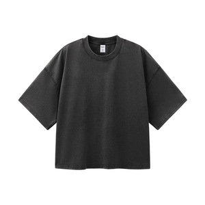 Camisetas Premium Vintage Negras Lavadas para <span class=keywords><strong>Hombre</strong></span>, Estilo Desgastado, Corte Holgado, Lisas, de Tela Gruesa, Estilo Urbano, Directo de Fábrica - Product Image 4