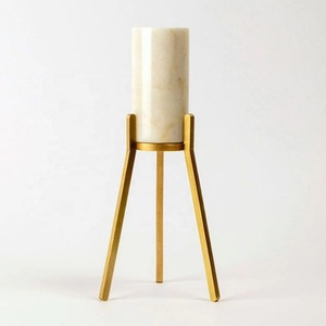 Llamativo portavelas de forma cilíndrica con tapa de mármol blanco con marco de Metal decoración de iluminación real soportes de velas decoración del hogar - Product Image 1
