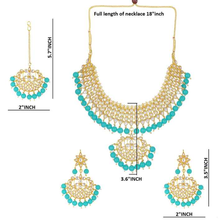 Indian Jewelry Choker Necklace Maang Tikka Earrings Bollywood Wedding Crystal Kundan Necklace Earrings Head Chain Set