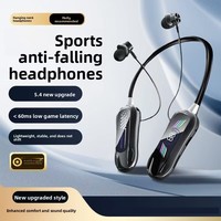 Earphone Nirkabel Leher Digital LED Mobil Besar untuk Chipset 5.4 JL, Tombol Logam In-Ear, Mp3, Magnetik, Super Bass