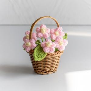 Elegant Mini <b>Wool</b> Crocheted Puff Flower Sunflower Ornaments Hand-Knitted Holiday Gifts Mini Basket <b>Crafts</b> - Product Image 6