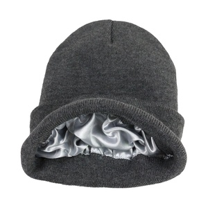 2025 Hot Wholesale Blank Knit Beanie Hat Custom Logo Knitted Satin Lining Winter Hats for <b>Men</b> - Product Image 4
