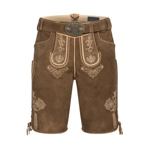 OEM/ODM <b>Men's</b> Bavarian Lederhosen 100% <b>Leather</b> Pants with Button Fly Closure Custom German Traditional Lederhosen Knee <b>Shorts</b> - Product Image 1