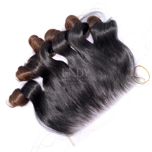 Paquets de couleur rebondissante ombrée de cheveux bruts de haute qualité avec frontal et paquets pour faire des perruques - Product Image 3