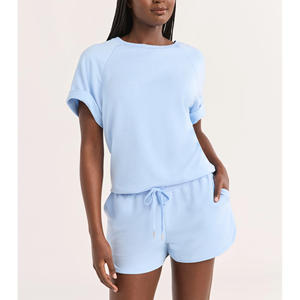 Nouveaux ensembles Ropa De Mujer pour femmes, logo personnalisé, été, printemps 100% coton, short et motard surdimensionné, ensemble 2 pièces pour femmes - Product Image 2