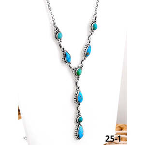 Collier Lariat artisanal du Sud-Ouest, émeraude de la Vallée, avec turquoise eau blanche et forme goutte d'eau en argent sterling, idéal pour un cadeau - Product Image 3