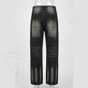 Pantalones Vaqueros Rectos de Diseñador para Hombre, Estilo Vintage, Lavado, con Parches, Ropa Urbana, Ajustados, para Verano y Otoño, OEM Personalizado - Product Image 2