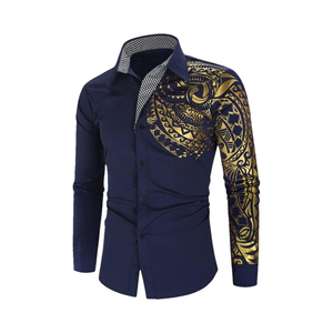 Chemises habillées bicolores pour hommes en coton uni à manches longues Chemises habillées décontractées intelligentes à vendreRobe classique en satin sans repassage - Product Image 1