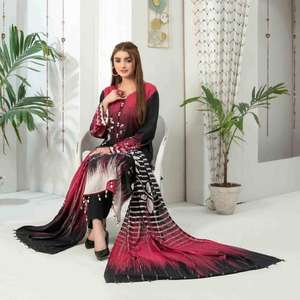 Traje Salwar Kameez de Algodón y Seda de Diseñador de Alta Calidad, Dupatta, Ropa India y Pakistaní para Mujer, Vestido Bordado con Cordones - Product Image 4