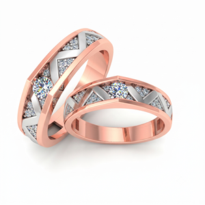 Anillos de Boda Clásicos de Dos Tonos con Diamantes, Anillos de Pareja con Diamantes Redondos de Corte Brillante, Diamantes Naturales y Cultivados en Laboratorio - Product Image 2