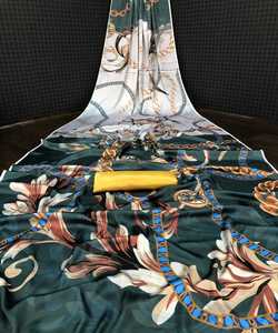 Indio Katan Sari último diseñador fiesta desgaste boda señoras mujeres desgaste Georgette seda bordado trabajo Sari con blusa ropa - Product Image 5