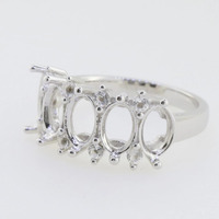 Massiver 925er Sterlingsilber 7x5mm ovaler 3-Stein-Ringrohling mit Halbfassung, 14K Gold, Damen-Schmuckkomponenten, Krappenfassung