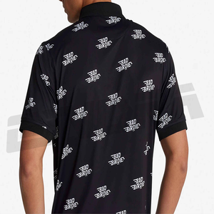 Polo noir à imprimé graphique pour hommes, manches courtes, coupe ajustée, style décontracté, tissu léger, haut de golf, tee-shirt tendance pour l'été - Product Image 2