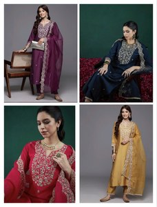 Elegante Salwar Kameez Blanco Bordado en Poliéster con Kurta Dupatta con Trabajo de Espejo, Borde Dorado, Sin Arrugas, para Fiestas - Product Image 6