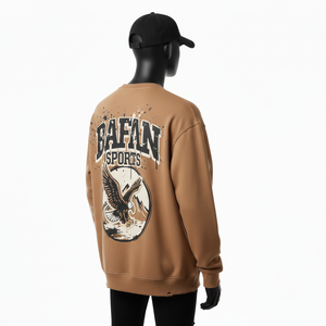 Sudadera Extra Grande para Hombre, Algodón Premium, Felpa, Sensación Suave, Color Marrón, Corte Holgado, Logotipo Estampado, Sudadera Básica Extra Grande - Product Image 5
