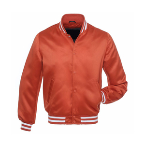 Cazadora bomber clásica de satén negro con bordado sutil y ribete acanalado de inspiración universitaria icónica hecha en Pakistán - Product Image 1