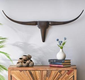Décoration murale en aluminium Tête de taureau pour décoration murale Finition antique Disponible en trois tailles Sculptures murales en métal - Product Image 2