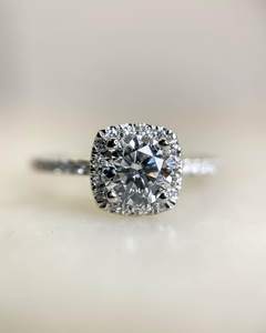 8mm Round White CZ Halo Engagement <b>Ring</b> | Cushion Halo <b>Wedding</b> <b>Ring</b> <b>Women</b> | 925 <b>Silver</b> Band Anniversary Jewelry Supplier - Product Image 1