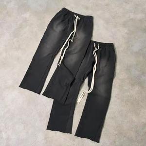 Ensemble de survêtement en molleton de coton uni personnalisé avec logo, sweat-shirt à capuche délavé à l'acide pour homme, pantalon de survêtement évasé, marque privée - Product Image 2