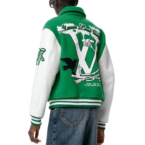 Low Moq Chenille Embroidered Unisex Varsity <b>Jacket</b> Custom Printed Logo Streetwear <b>Men</b> Letterman <b>Jacket</b> With V-Neck Collar - Product Image 4