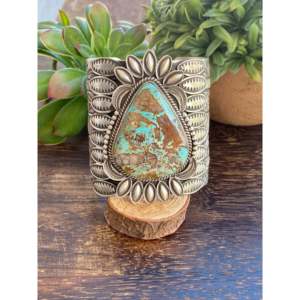 Alex Sanchez Women's Flower Bezel Set Natural Royston Turquoise <b>Sterling</b> <b>Silver</b> <b>Cuff</b> <b>Bracelet</b> - Product Image 2