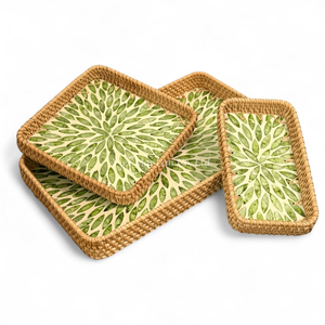 Bandeja Artesanal de Nácar Natural con Ratán para Servir Alimentos, Uso en el Hogar, Comedor y Restaurante - Product Image 1