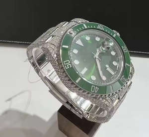 Reloj de Lujo Hip Hop para Hombre, Miyota Analógico, VVS Moissanite, con Diamantes Blancos Incrustados, Cristal Verde, Correa de Acero Inoxidable de 20 mm, Cuarzo - Product Image 2