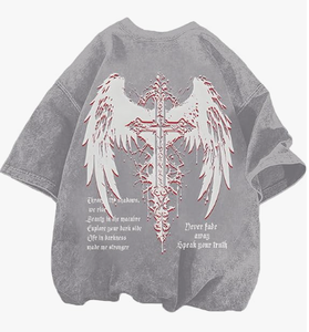 Camisetas Vintage de Estilo Gótico Punk para Mujer, Ropa Urbana Grunge, Camisetas Extra Grandes, Camisetas con Estampado Gótico Cruzado Y2K, Camisetas con Lavado Ácido de Verano 100% - Product Image 2