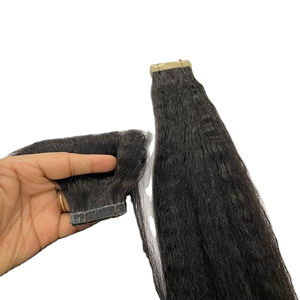 Extensiones de cabello con cinta de estilo europeo dibujado doble ruso 12A Remy grado sin enredos cabello humano indio crudo onda Natural - Product Image 1