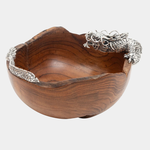 Centro de mesa de comedor, cuenco para servir, cuenco de madera de mango hecho a mano con acento de Metal plateado, cuenco para servir aperitivos a la venta - Product Image 4