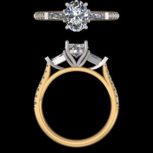 Anillo de Compromiso con Diamante Ovalado de 1.96 Quilates, Oro Sólido de 18k/14k, Banda de Boda Cónica con Baguette, Joyería Fina de Lujo para Mujer - Product Image 3