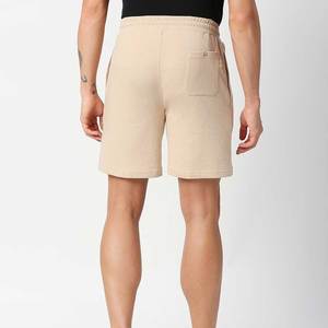 Shorts en coton beige pour homme avec broderie loup, logo personnalisé imprimé, taille à cordon de serrage, pantalon court décontracté - Product Image 4