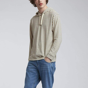 Sudadera con Capucha Personalizada de Alta Calidad 2025, Holgada, para Hombre, Ropa de Otoño, a Rayas, de Algodón Fino, Estilo Francés, Corta - Product Image 4