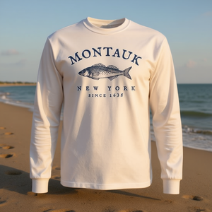 T-shirt de pêche rétro à manches longues Montauk New York, style vintage, vêtements promotionnels - Product Image 3