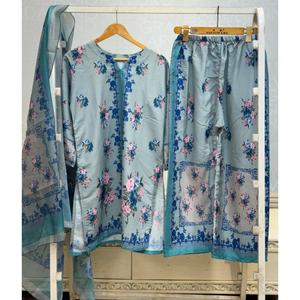 FUSION LAWN 3 PCS SUIT Casual <b>Chiffon</b> Fabric Three-Quarter Sleeves for Spring/Summer Style SL00250 - Product Image 3