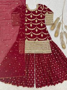 Conjunto de Salwar Kameez Sharara con Camisa de Manga Larga, Elegante y de Fiesta, para Bodas, Diwali, Invierno y Verano 2025, Corte Regular, Estilo Indio - Product Image 3