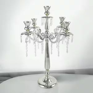 Dernier modèle Design Produit unique Chandelier Bougeoir en cristal à 5 bras Meilleur prix Argenté pour table de mariage et maison Déco - Product Image 2